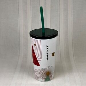 Starbucks Tumbler Mug Holiday Edition Lid & Straw 12 Oz / 355mL - Festive‎ Xmas